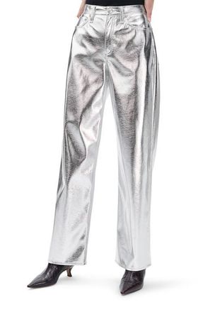 Rag & Bone Logan High Waist Faux Leather Wide Leg Pants in Silvr at Nordstrom, Size 29