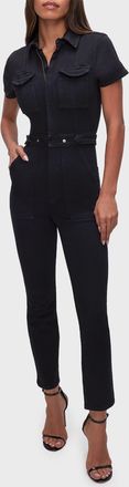 Good American Fit For Success Short Sleeve Jumpsuit In Black