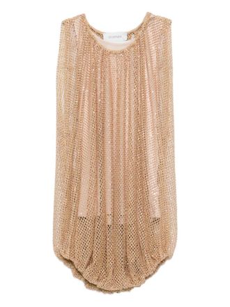 Sportmax Light Brown Embellished Round Neck Top