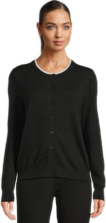 Elliott Lauren Modal Knits - Button Front Cardigan with Double Layer Neck Detail Womens Sweater Black : LG, Cotton/Modal/Nylon