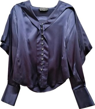 Ferragamo Blue Shawl Collar Silk Shirt Size S