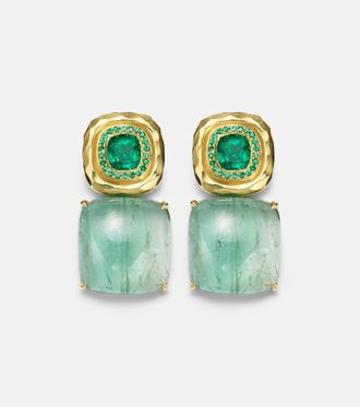Octavia Elizabeth Double Orbit 18kt gold earrings with tourmaline and emeralds