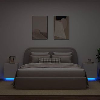 vidaXL Vidaxl - Mesitas De Noche Con Luces Led 2 Uds Madera Ingenier&iacute;a Blanca