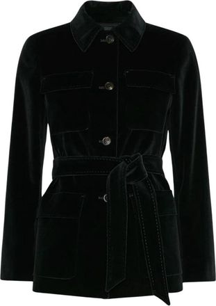 Max Mara Velvet Crusca Jas - Dames - Jas met riem - Zwart - XS - Katoen - Jassen