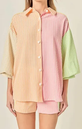 English Factory Candy Stripe Shirt In Light Orange