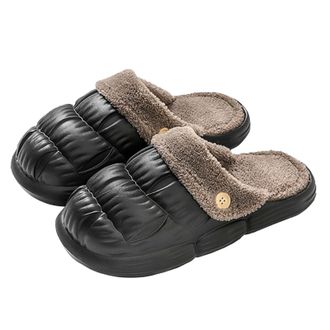 Generic Metallic Slides Women Cotton Slippers Womens Spring and Autumn with Winter Indoor Non Warm Couple Winter Furry Plush (Black, 6.5)