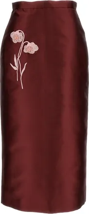 Erdem Burgundy Embroidered Mikado Midi Skirt