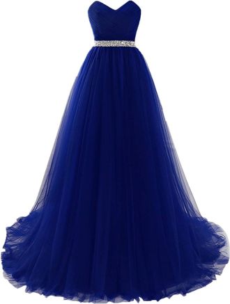 MisShow Womens Elegant Mother of The Wedding Guest Dress,Tulle A line Squein Sleeveless Sweetheart Long Prom Dress Royal Blue 20