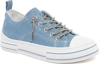 SUGAR Womens Canvas Sneakers, Low-Top Casual Fashion Tennis Shoes with Cushioned Insole and Flexible Rubber Outsole for Everyday Walking - Awesome, Blue Den