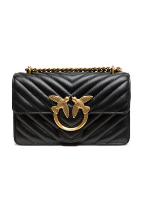 Pinko Zwarte Leren Love One Mini Schoudertas
