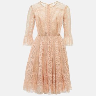Elie Saab Pink Lace Ruffled Short Dress