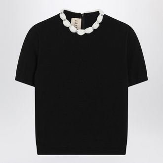 Valentino Black Crewneck Sweater With Crystal Details