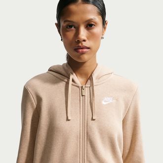 Nike Womens Nike Sportswear Club Fleece Full-Zip Hoodie in Brown | DQ5471-248