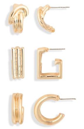 Nordstrom Rack 3-Pack Geo Assorted Hoop Earrings in Gold at Nordstrom Rack