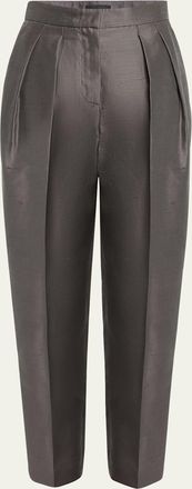 Giorgio Armani Shantung Silk Pleated Straight-Leg Trousers