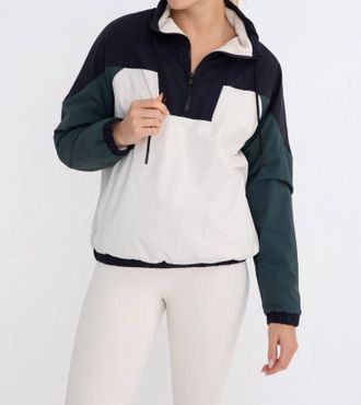 Mono B Dash Color Block 1/4 Zip Pullover Jacket In Green