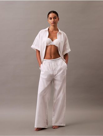 Calvin Klein Womens Cotton Poplin Logo Waistband Pants - White - XL