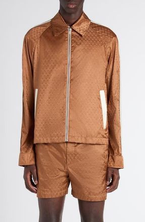 Alexander McQueen Skull Jacquard Satin Track Jacket in Camel at Nordstrom, Size 42 Us