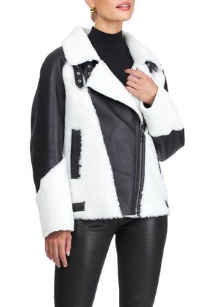 Gorski Genuine Shearling Asymmetrical Zip Jacket in Black/white at Nordstrom, Size Medium