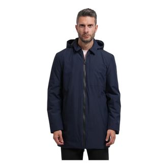 Suns Lange jas met capuchon en ritssluiting - Heren - Jassen - Blauw - Maat: L Zijde