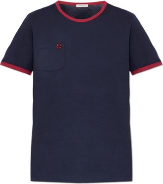 Moncler Logo T-Shirt - Dames - T-shirts - Blauw - S - Katoen - Tops