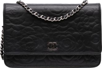 Chanel Camellia Geperst Wallet Met Ketting