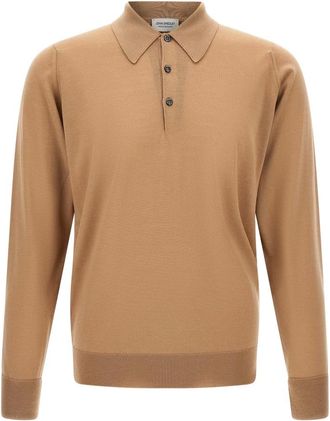 John Smedley Dorset Polo - Heren - Tops - Beige - Maat: XL Wol