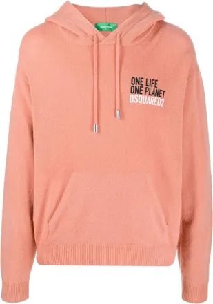 Dsquared2 logo-embroidered cashmere hoodie - men - Cashmere - M - Orange