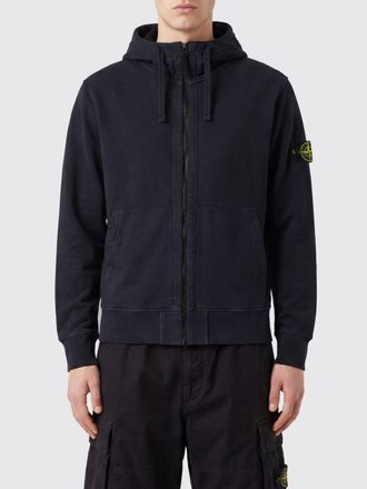 Stone Island Felpa in cotone biologico con cappuccio, zip e logo Compass