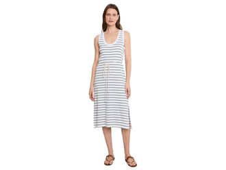 Lilla P Rib Stripe Side Slit Tank Top Dress Womens Dress Sage Stripe : MD, Cotton