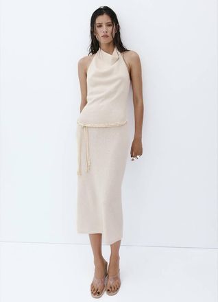 Mango Vestito maglia halter cintura grezzo - Donna - XS - MANGO
