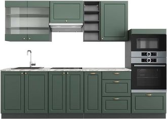 Vicco Mueble De Cocina Fame-line, Verde-dorado Casa De Campo/antracita, 280 Cm, Et M&aacute;rmol