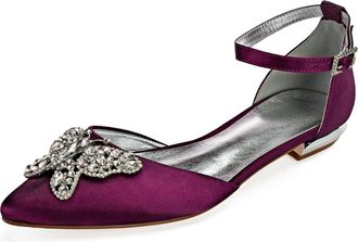 Generic Women Satin Wedding Flats Shoes Pointed Toe Prom Evening Bridal Party Dress Flats 2Cm,Purple,10 UK