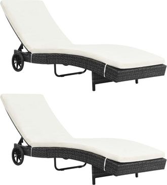 vidaXL Vidaxl - Tumbonas Con Ruedas Y Cojines 2 Unidades Rat&aacute;n Sint&eacute;tico Negro