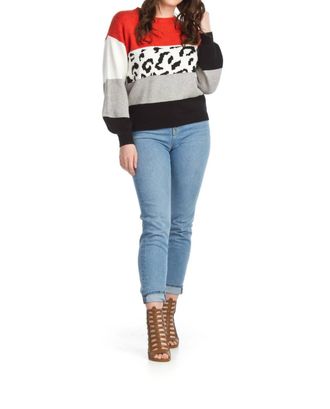 Papillon Leopard Stripe Sweater In Red/black