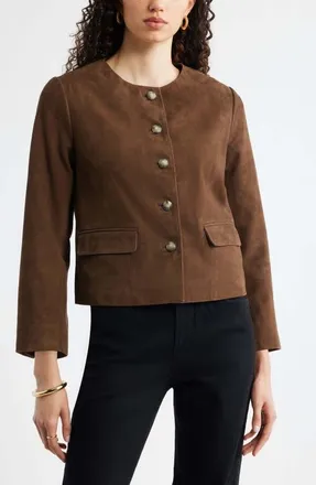 Nordstrom Crop Suede Jacket in Brown Drum at Nordstrom, Size Xx-Small