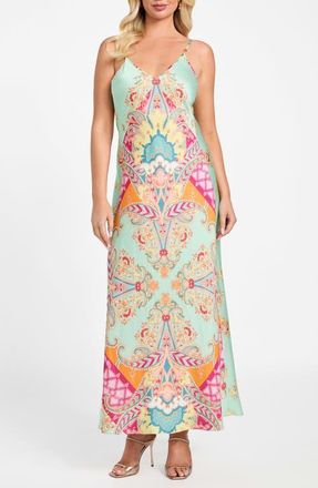 Marciano Grenada Lace-Up Satin Maxi Dress in Grenada Print at Nordstrom, Size 8 Us