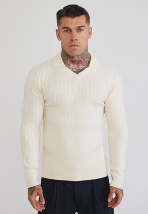Siksilk Mens Ecru LS Knitted Polo T-Shirt XXL