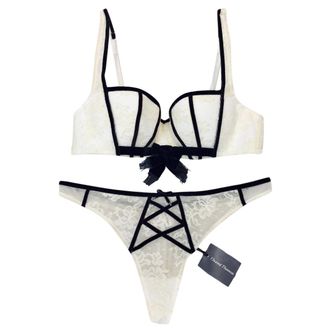 Chantal Thomass Couture Leavers Lace & Velvet Pad Corset Bra & Thong Size S