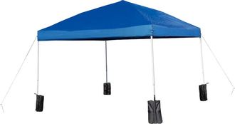 Flash Furniture 10x10 Blue Event Straight Leg Canopy Tent with Sandbags and Wheeled Case