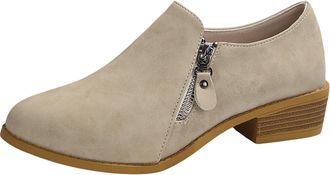 Generic Ankle Boots For Women Uk Thick Heel Side Zipper Leather Booties Short Leg Pointed Toe Anti-Slip Ankle Boot Classic Solid Color Retro Footwear Warmth W