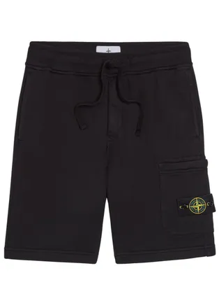 Stone Island Logo Cotton Shorts - Black - Xxl