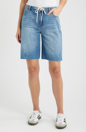 1822 Denim Raw Hem Drawstring Long Denim Shorts in Yonkers at Nordstrom, Size 33
