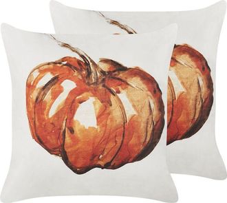 Beliani Conjunto De 2 Cojines De Terciopelo Beige Naranja 45 X 45 Cm Calabaza Curbita