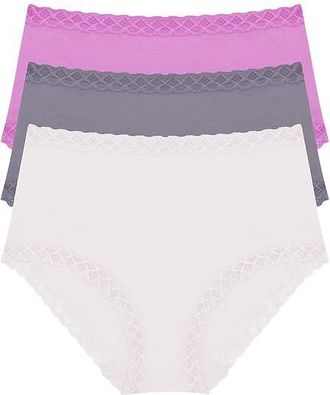 Natori Bliss Full Brief 3-Pack Womens Underwear Mink/Nickel/Pale Pansy : M (Womens 10-12), Cotton/Lace/Lycra