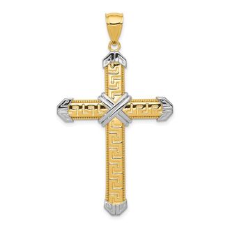 Diamond2Deal 14k Yellow Gold Rhodium Greek Key Cross Pendant
