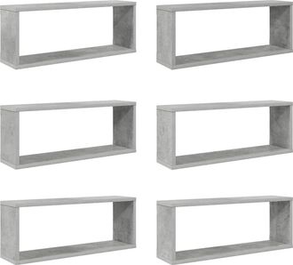vidaXL Vidaxl - Estante Cubo Pared 6 Uds Contrachapado Gris Hormig&oacute;n 60x15x23cm