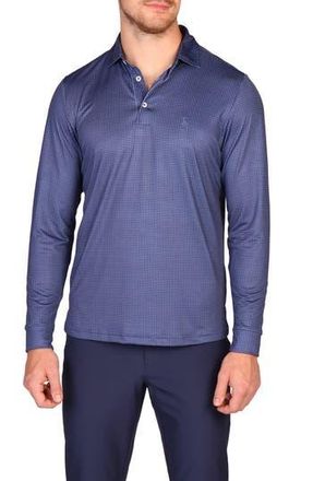 Tailorbyrd Mini Houndstooth Print Long Sleeve Performance Polo in Cobalt Blue at Nordstrom Rack, Size Xx-Large