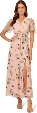 Adrianna Papell Womens Embroidered Flutter Dress - Multicolour - Size X-Small