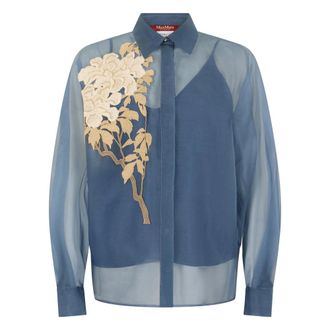 Max Mara Shirts, female, Blue, Size: XS Silk shirt with embroidery